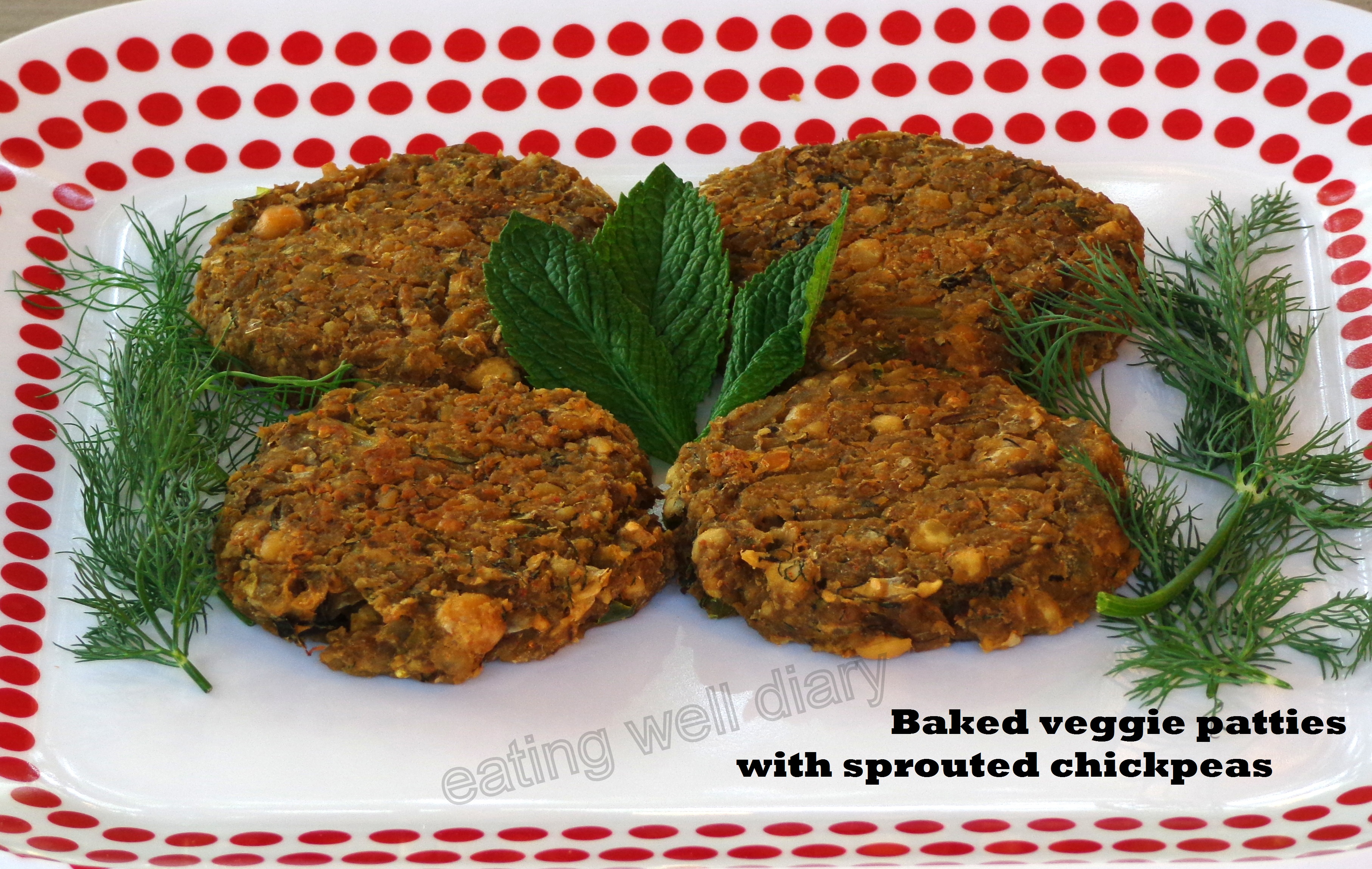 baked veggie patties/cutlets with sprouted chickpeas, dill and mint (grain-free, vegan)