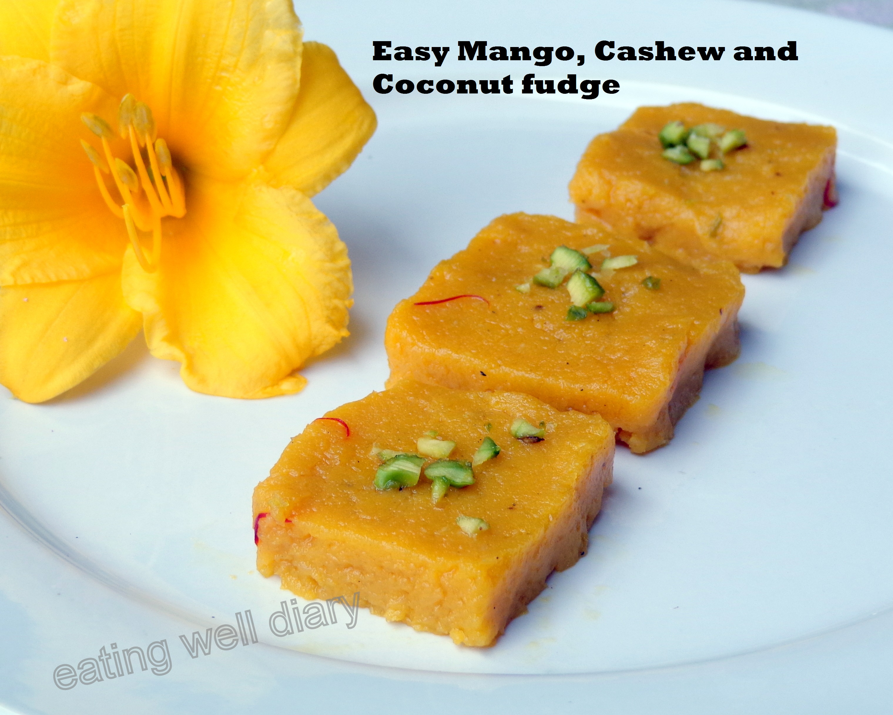 Easy Mango, Cashew and Coconut Halwa or Fudge