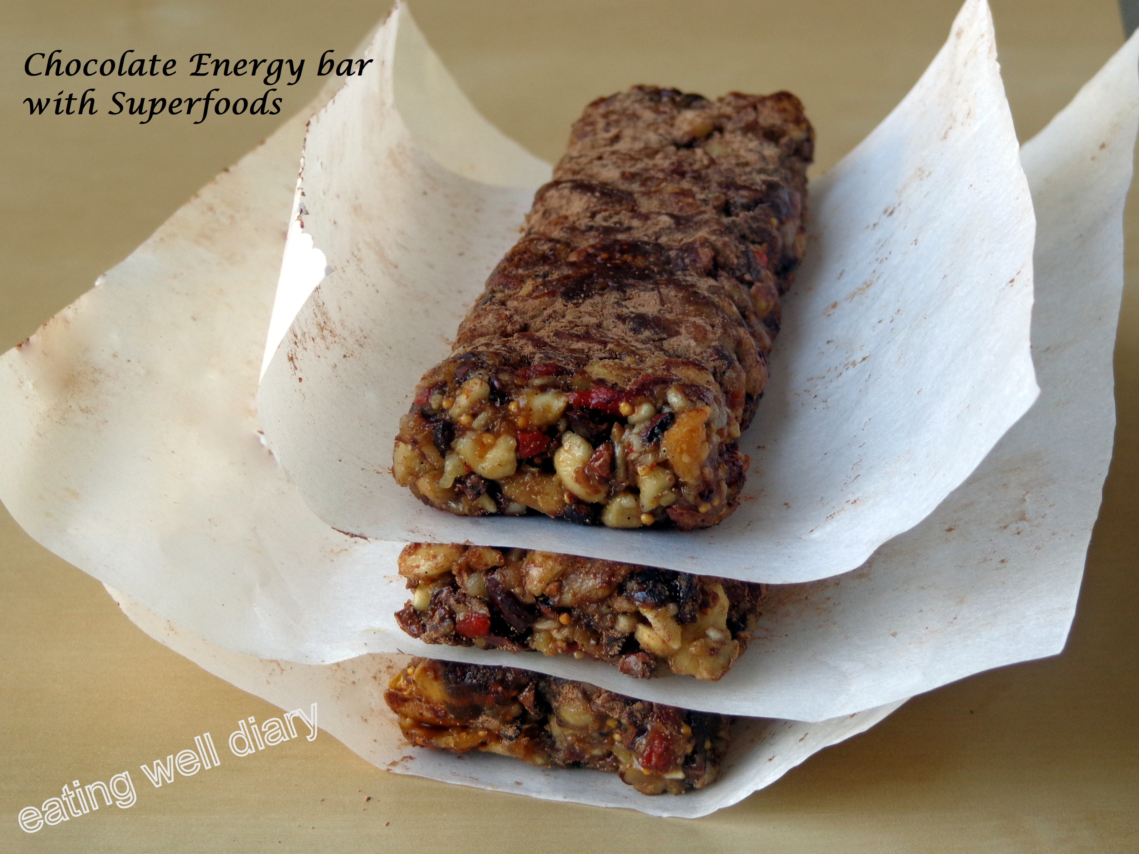 Chocolate energy bars with superfoods (raw, grain-free)