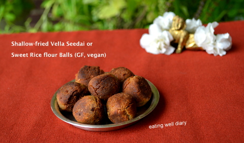 Shallow-fried Vella Seedai (Sweet Rice flour balls) for Krishna Janmashtami