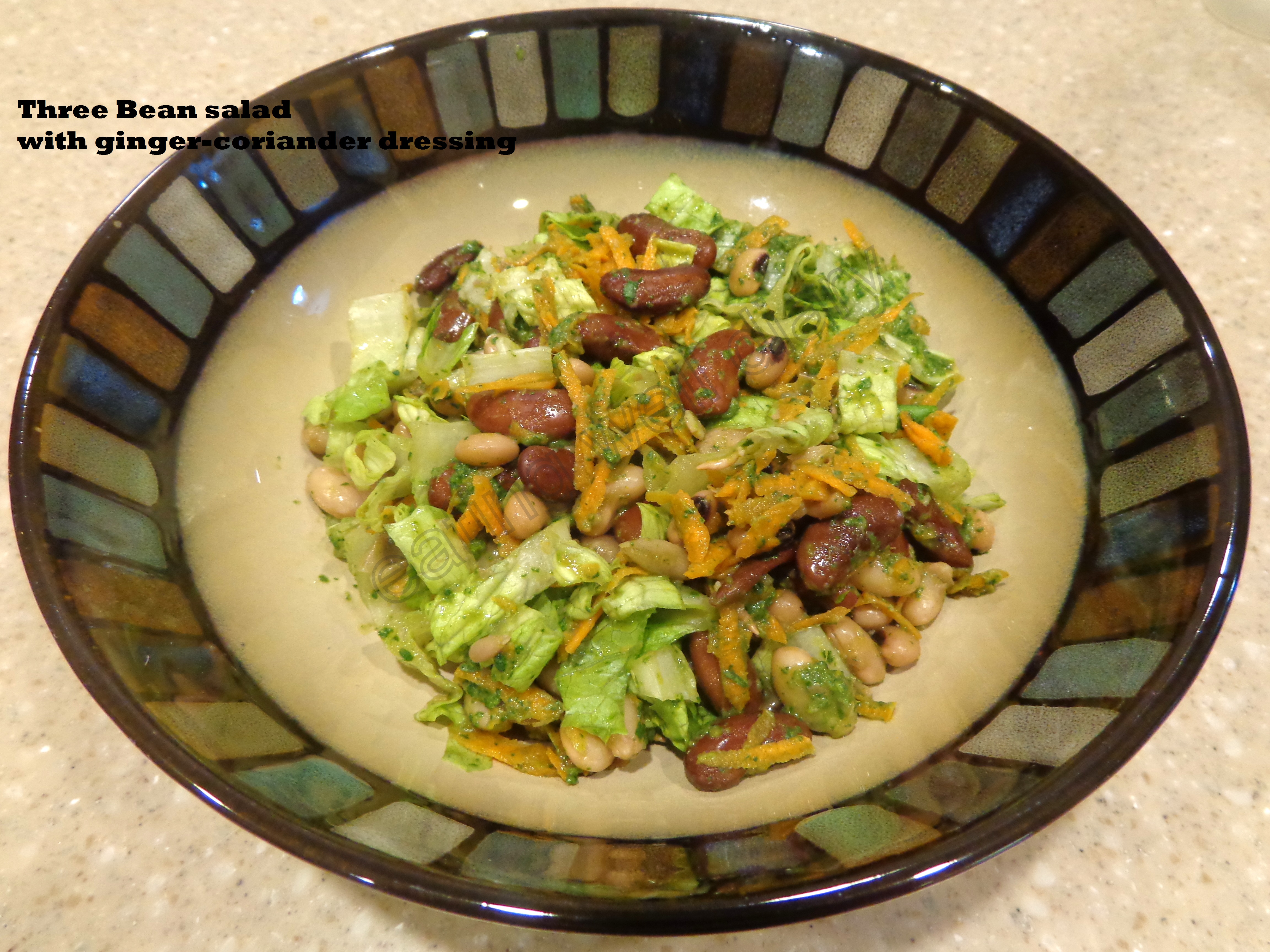 Three bean salad with coriander-ginger dressing