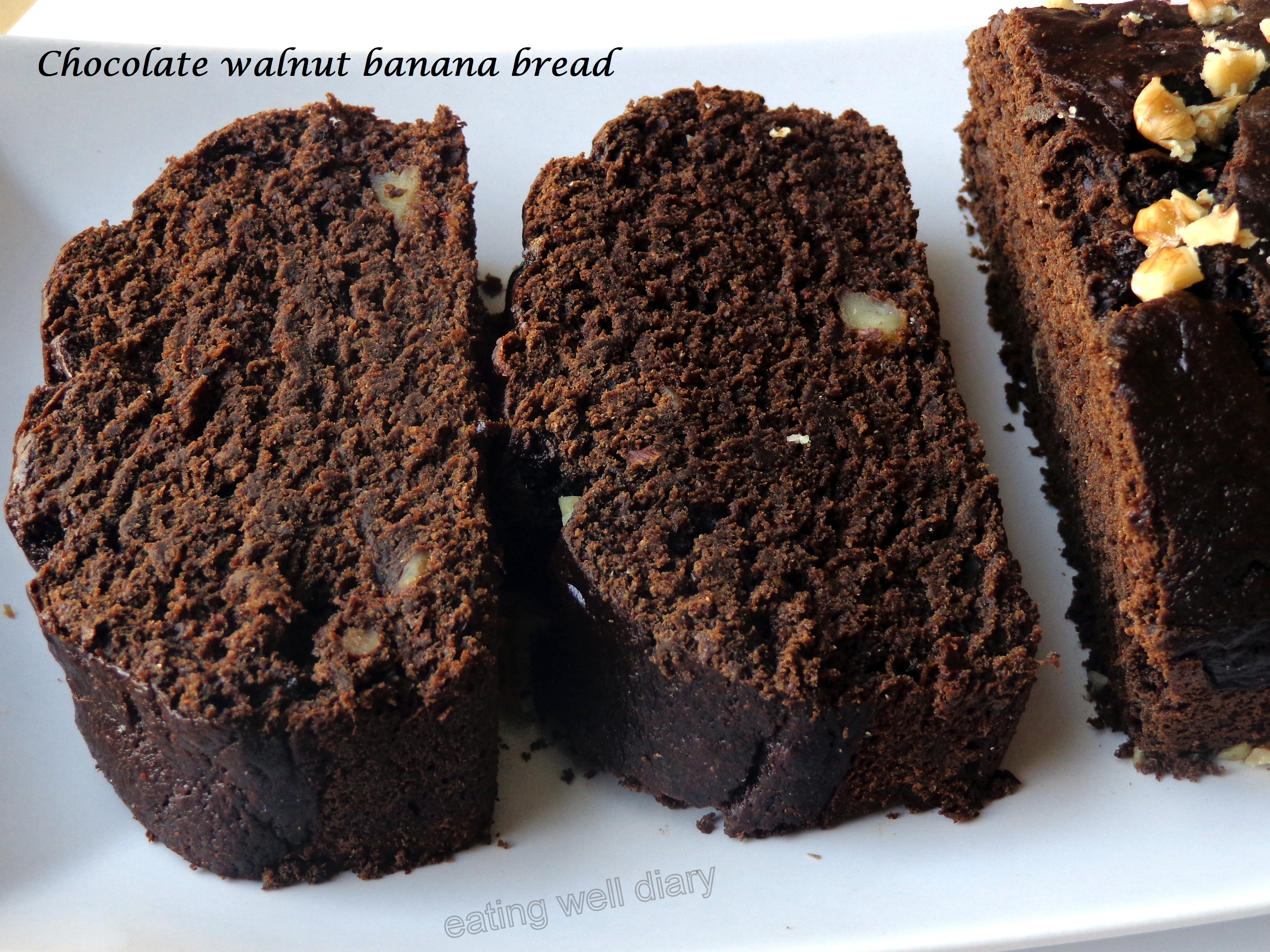 chocolate walnut banana bread (egg-free, sugar-free, whole wheat)