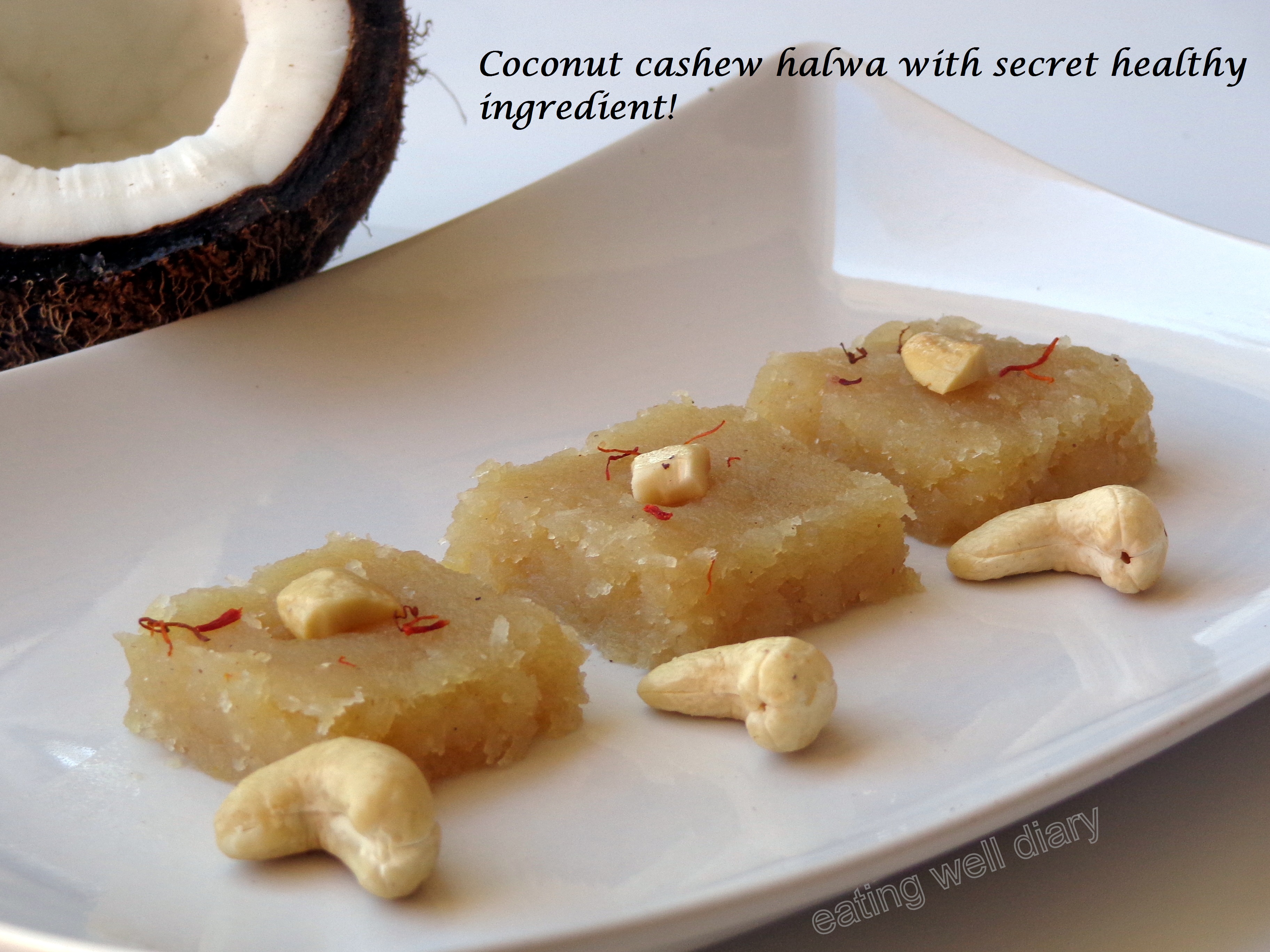 Navaratri special- Coconut, cashew halwa with a secret healthy ingredient (gluten-free, milk-free)