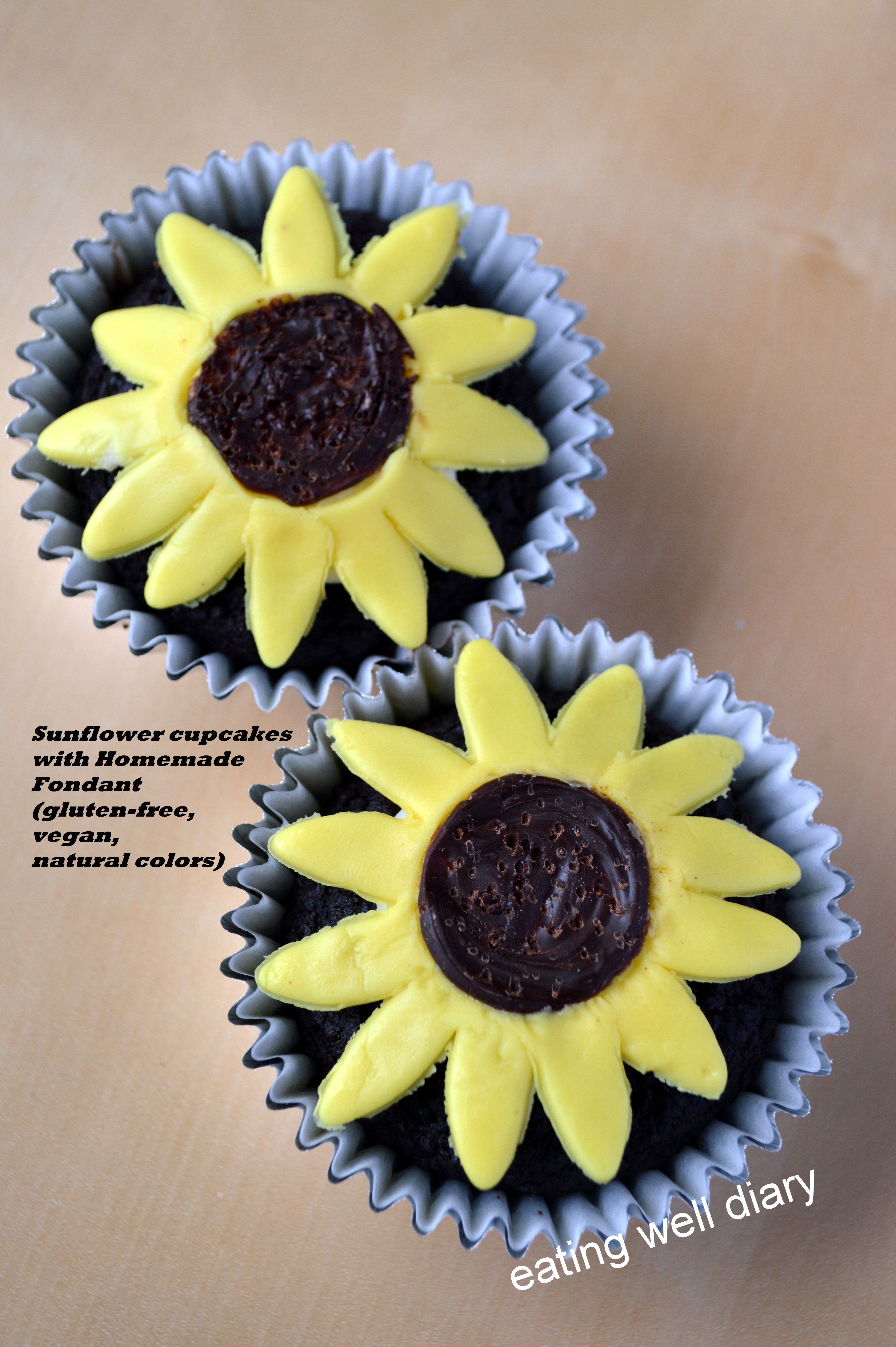 Sunflower Cupcakes with Homemade Fondant- Meatless Mondays (gluten-free, vegan, natural colors)