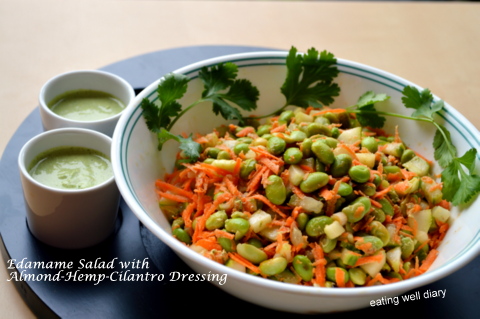 Protein packed Edamame Salad with Almond, Hemp & Cilantro Dressing