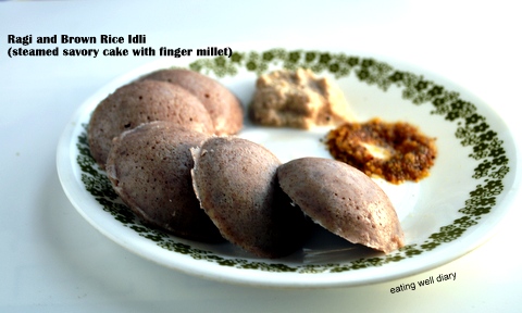 Ragi and Brown Rice Idli (Steamed Multigrain Savory Cake with Finger Millet)-Meatless Monday recipe